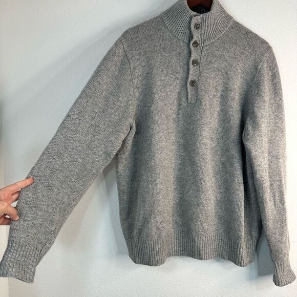 J.Crew Gray Mock Neck Popover Sweater Mens Large Lambswool Angora Cashmere Blend - Picture 3 of 10